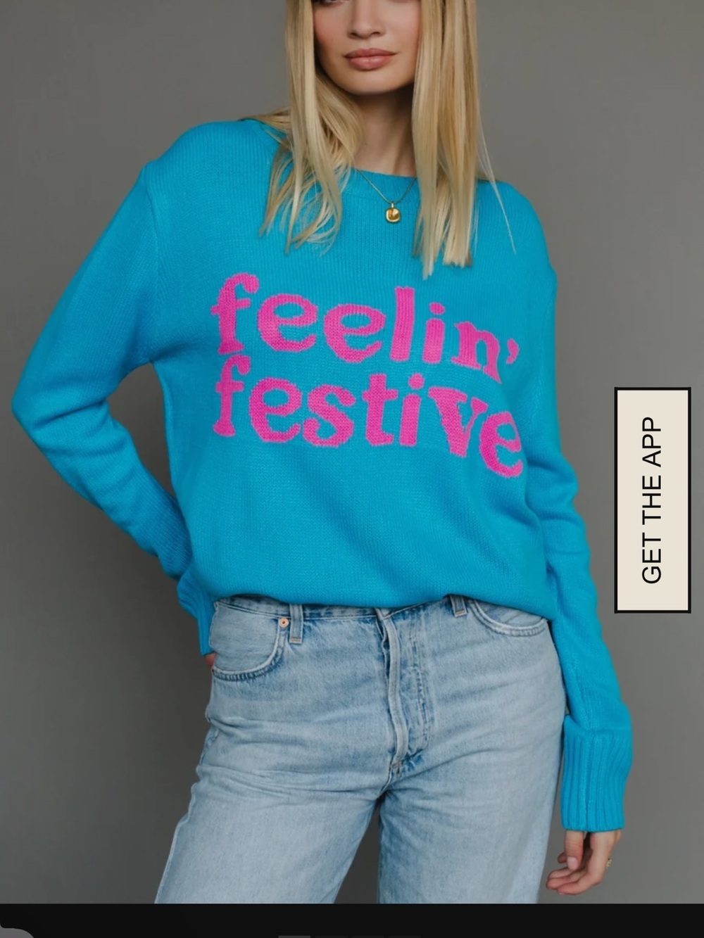Bright Blue 'Feelin' Festive' Crewneck Sweater with Pink Text! L boutique!!